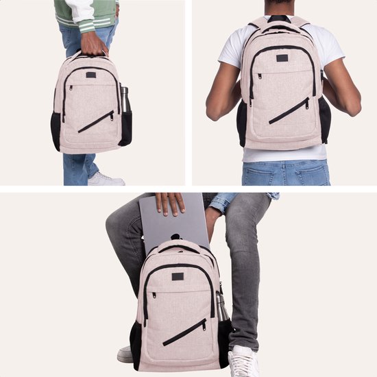 TRVLMORE Rucksack - 36L - 17 Zoll - Laptop-Rucksack mit USB - Schultasche - Herren und Damen - Tasche Pink