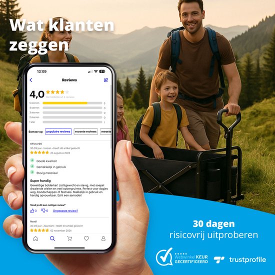 FlinQ Bolderkar mit Dach bis zu 130 KG - faltbar - Strandtrolley mit Schiebestange - zusammenklappbarer Strandtrolley - 100L Kapazität mit Schwenkrädern - Schwarz