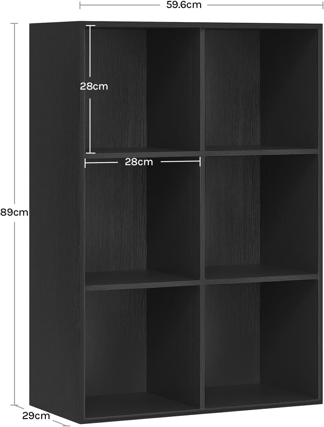 Woltu 6-Fächer-Bücherregal – Kubus-Aufbewahrungsschrank – Schwarz – 59,6 x 29 x 89 cm