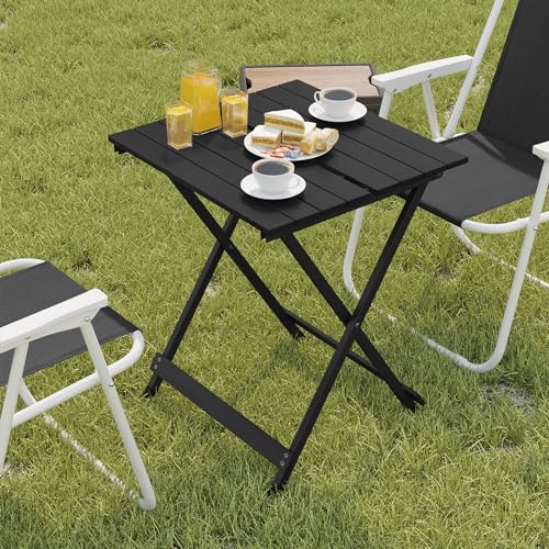 Woltu Faltbarer Campingtisch Aluminium Schwarz 50,5 x 47 x 59,5 cm