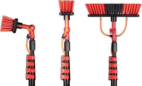 Umuzi Cleaning - Teleskop Waschbürste - 7m - Mit Seifenspender & Zubehör - Schwarz/Rot