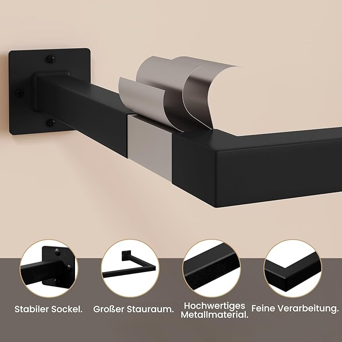 eSituro SGR0170 Wand-Kleiderstange 2er-Set - rechteckige Kleiderstange - Industrieeisen - schwarz 114 cm