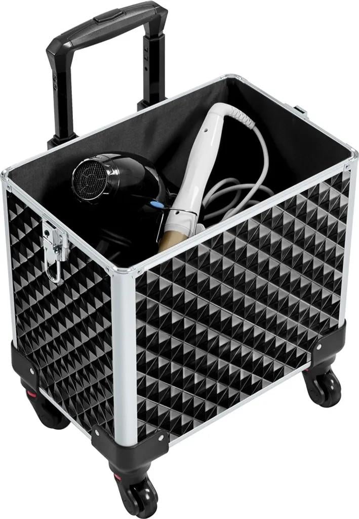 3-in-1-Kosmetik-Trolley auf Rädern mit abnehmbaren Koffern und Teleskopgriff, schwarz
