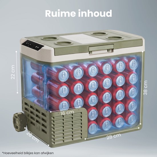 Auronic Electric Cool Box - Kompressor - 40L - 12V und 240 Volt - Camping Kühlschrank - Frigobox Auto - Mit Rädern und Griff - Grün