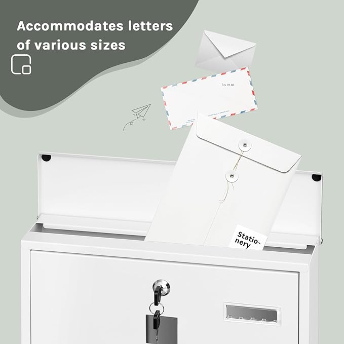 Woltu Briefkasten Weiß - mit Zeitungsbox, Sichtfenster und Namensschild - 37 x 37 x 11 cm