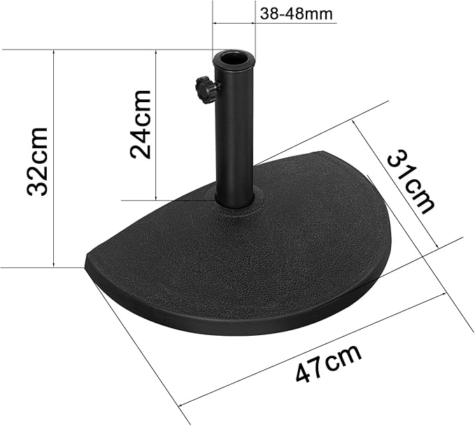 Angel Living Sonnenschirmständer – halbrund – 9 kg – Ø 50 cm – schwarz – Polyresin/Stahl