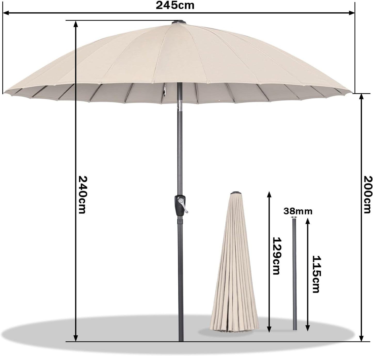 Angel Living Sonnenschirm Rund - Ø250 cm - Massiv - Beige