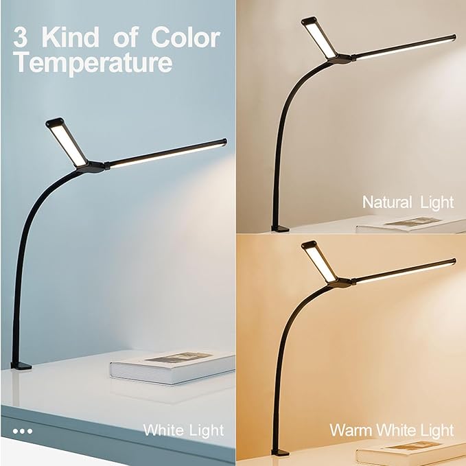 Skoov Led Schreibtischlampe - Home Office - Helle Dual Head Schreibtischlampe - Mit 3 Farben - Stufenlos dimmbar - Für Architekten - USB 5V