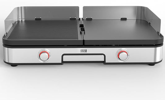 LEBENLANG Elektro-Tischgrill - 2400W - inkl. Grillzange und Spritzschutz - 35 x 52 x 10 cm - Edelstahl