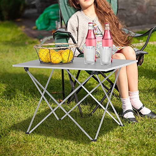 Woltu Picknick-Tisch Camping Tisch faltbar - Aluminium Silber - 56x46x40 cm