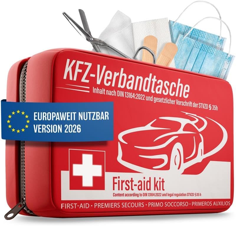 Hero's work Erste-Hilfe-Tasche für das Auto - Gültig in Europa - Erste-Hilfe-Kit nach der aktuellen Norm 2026