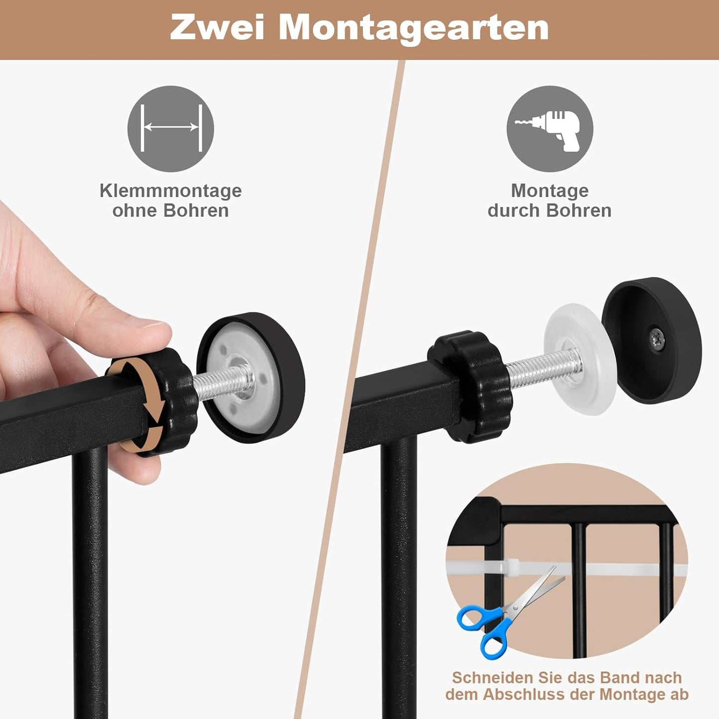WOLTU Treppengitter - 75-97 cm - 2 Längen - Schwarz