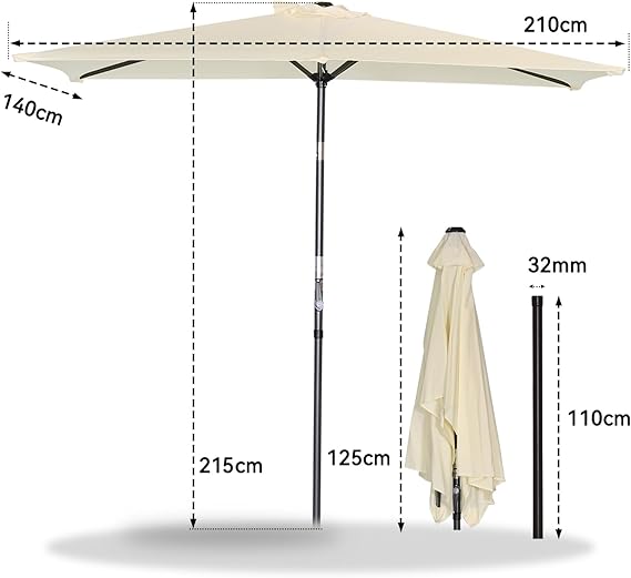 Angel Living Sonnenschirm - neigbar - 140 x 210 cm - Rechteck - Creme