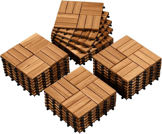 Yaheetech Akazienholz-Decking-Fliesen Hellbraun - 27 Stück - 30 x 30 cm - Wasserfeste Klick-Fliesen für Balkon, Terrasse & Garten