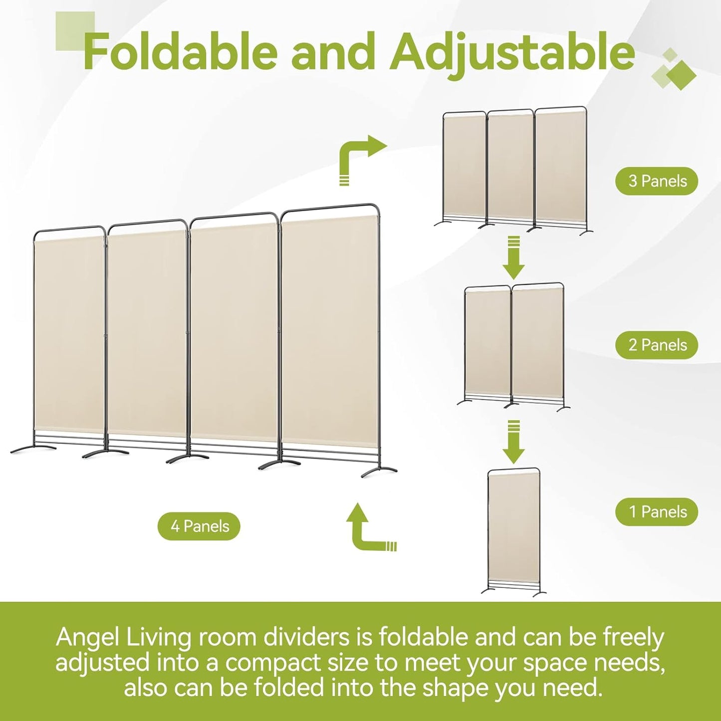 Angel Living Paravent - 4 faltbare Raumteiler - unabhängig - 180 x 324 cm - beige