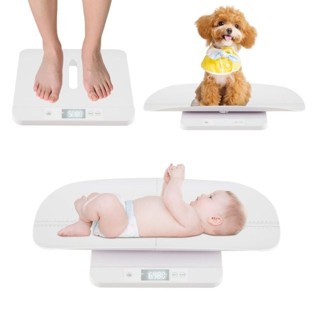 Coast Digitale Babywaage Weiß - Kinderwaage mit herausnehmbarer Messschale und LED-Anzeige - 61 x 33 x 8 cm