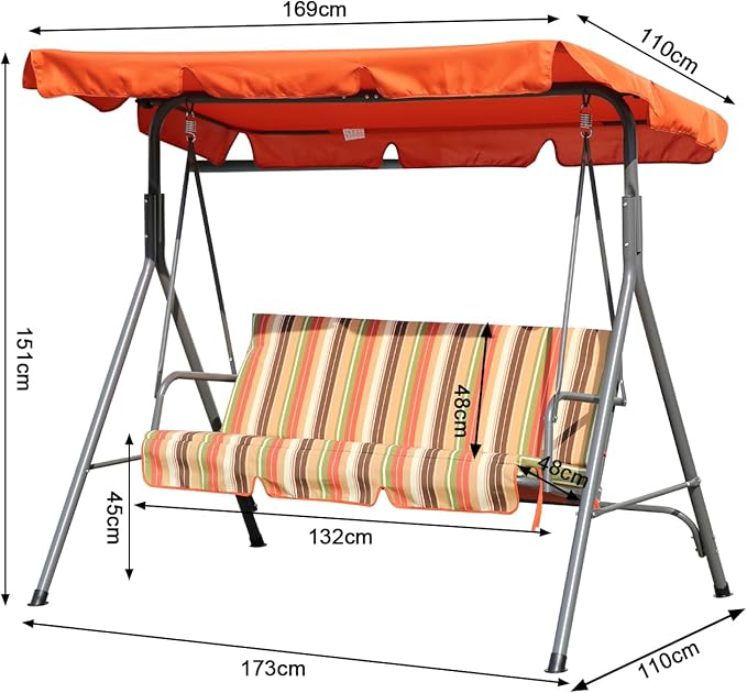 Angel Living Schaukelbank – 3-Sitzer – 169 x 110 x 151 cm – Terrakotta – mit Überdachung