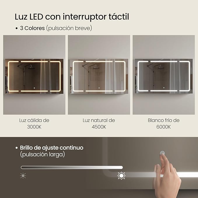 EUGAD Spiegelschrank Bad - 1 Spiegeltür - led Beleuchtung 3 Farbtemperaturen mit Steckdosen - weiß 100 x 60 x 14,5 cm