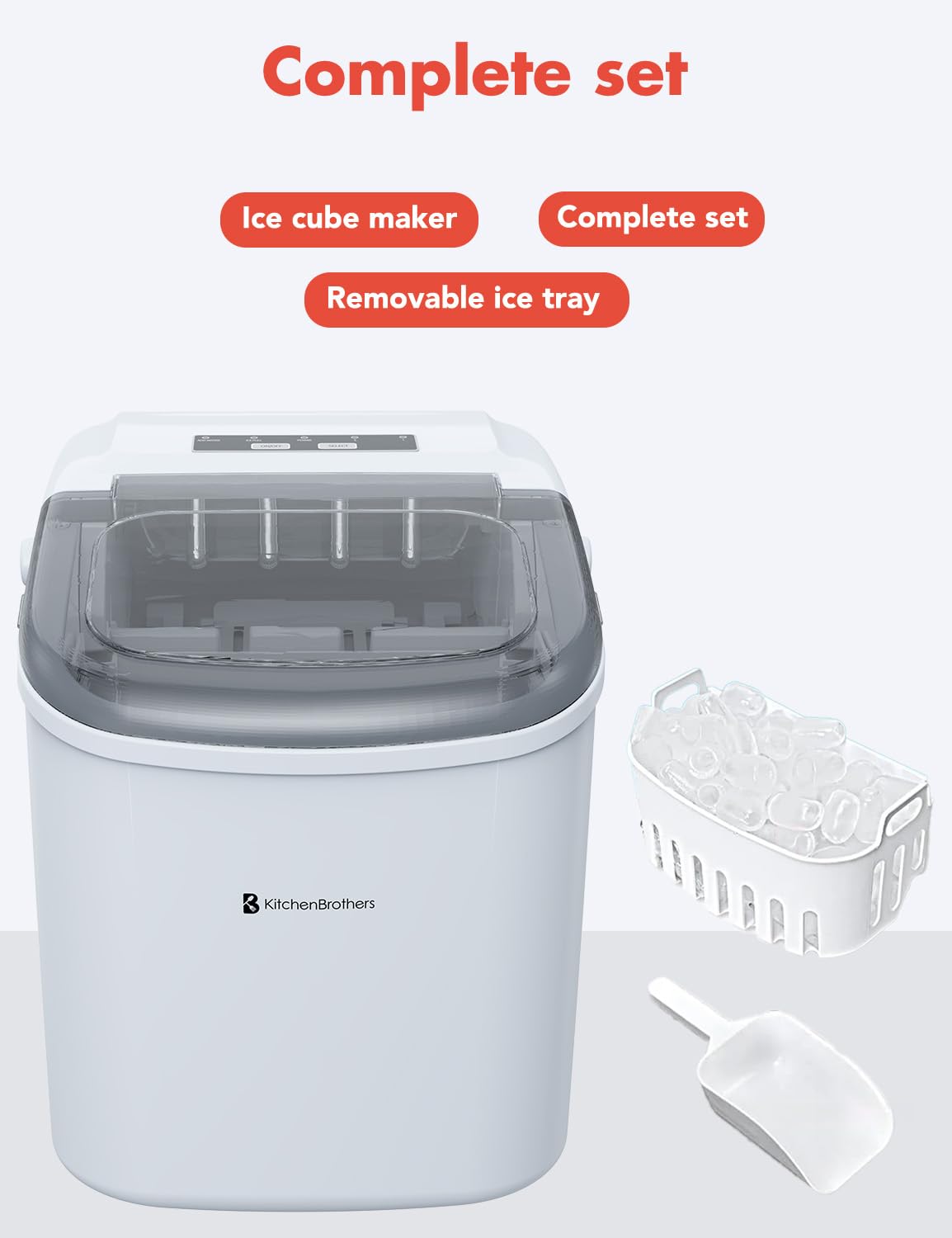 KitchenBrothers Eiswürfelbereiter - 1,2 Liter - 95 Watt - 32D x 31B x 25H - Weiß