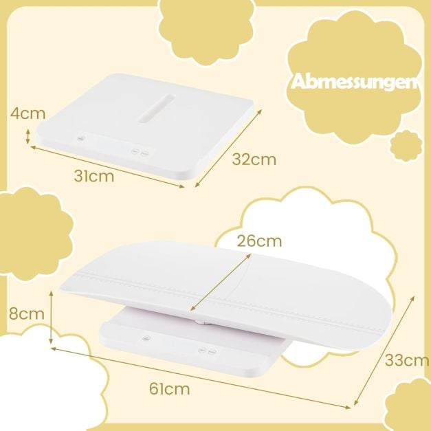 Coast Digitale Babywaage Weiß - Kinderwaage mit herausnehmbarer Messschale und LED-Anzeige - 61 x 33 x 8 cm