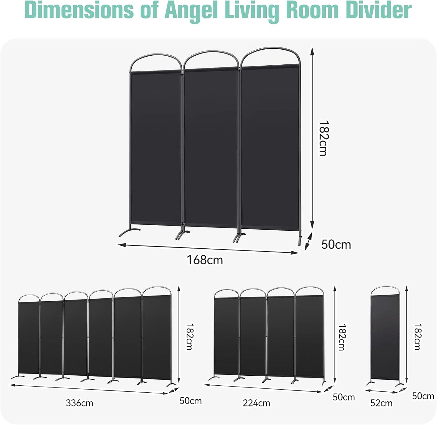 Angel Living Faltwand - 3 Paneele - 168 x 182 cm - Schwarz