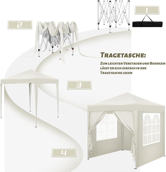 WOLTU Gazebo Pop-Up Partyzelt - 2 x 2 m - beige - UV-Schutz 50+ wasserabweisend