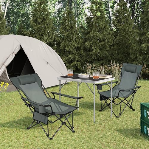 Woltu 2er Set faltbarer Campingstühle mit verstellbarer Rückenlehne und Becherhalter - Grau
