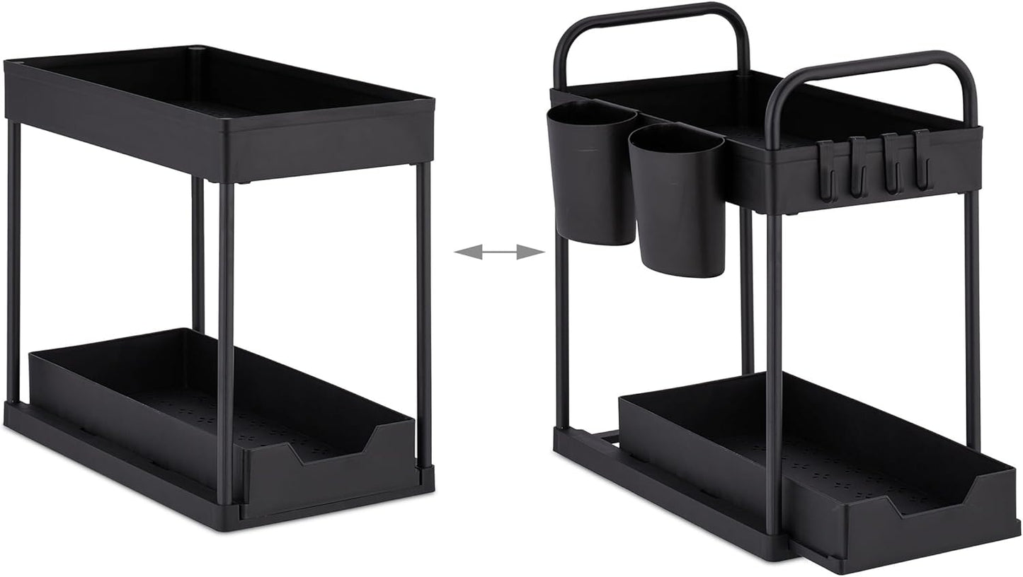 HELDENWERK Spülenregal für Spülenunterschrank, höhenverstellbar mit 2 Ebenen in schwarz, Küchenorganizer, Unterschrank, Gewürzregal, Spülenunterschrank-Organizer