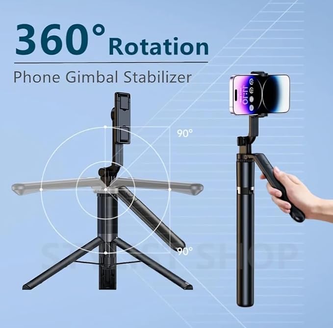 R16 Ausziehbarer Selfie-Stick mit Stativ - 157 cm - Bluetooth-Fernbedienung - 360° drehbar - Balance-Griff - Für Smartphone & GoPro