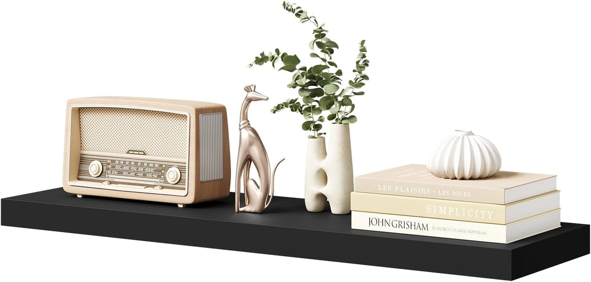 Woltu Schwebendes Wandregal - 80x22,9x3,8 cm - Schwarz - MDF Wandregal Modern und platzsparend