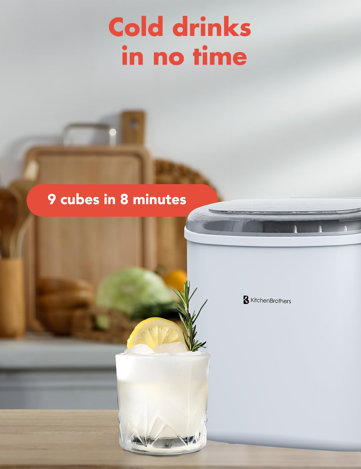 KitchenBrothers Eiswürfelbereiter - 1,2 Liter - 95 Watt - 32D x 31B x 25H - Weiß