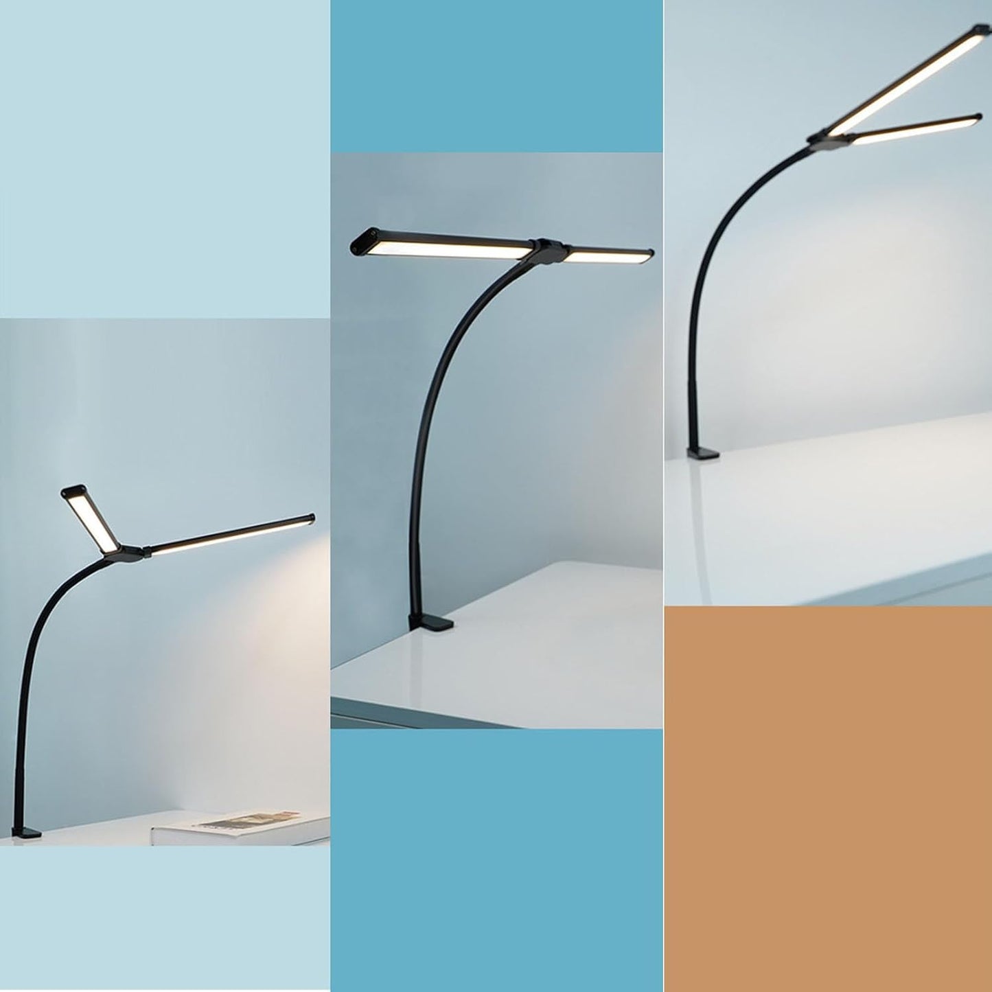 Skoov Led Schreibtischlampe - Home Office - Helle Dual Head Schreibtischlampe - Mit 3 Farben - Stufenlos dimmbar - Für Architekten - USB 5V