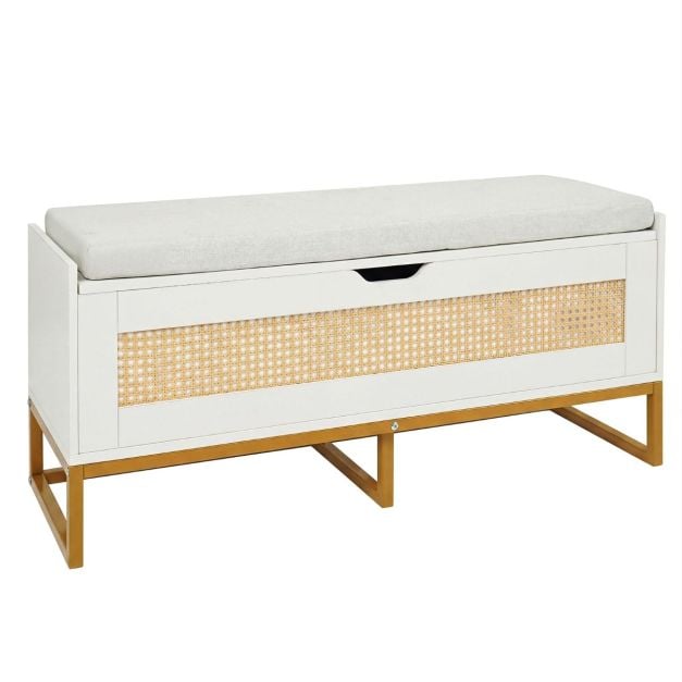 Coast Schuhbank - Rattan - Sitzkissen - 100 x 35 x 44 cm - Weiß