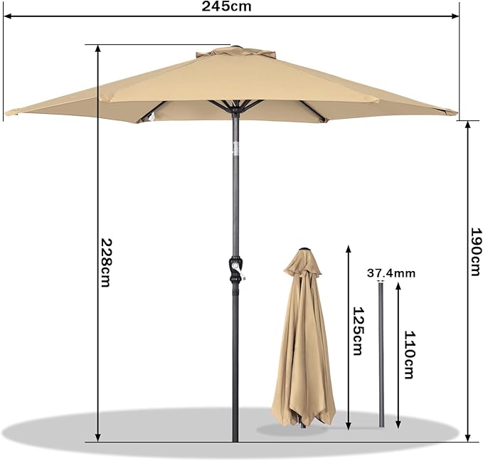 Angel Living Sonnenschirm Ø250 cm - kippbar - Beige