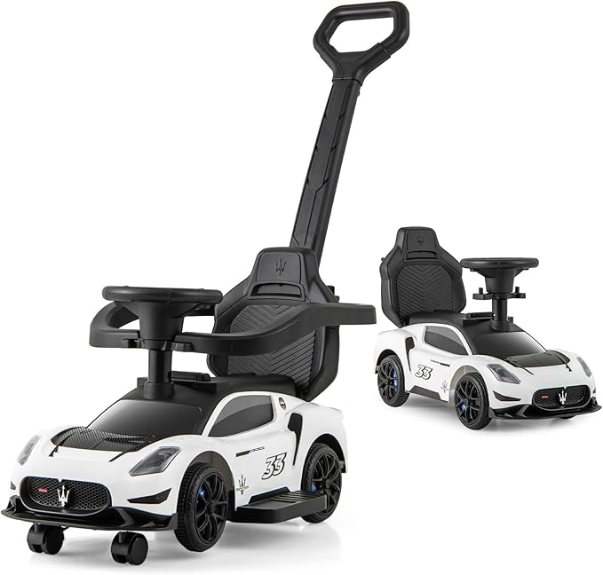 Coast Maserati Lauflernwagen Weiß - 3-in-1 Schiebe- und Lauflernwagen mit Musik und Aufbewahrung - 90 x 41 x 90 cm