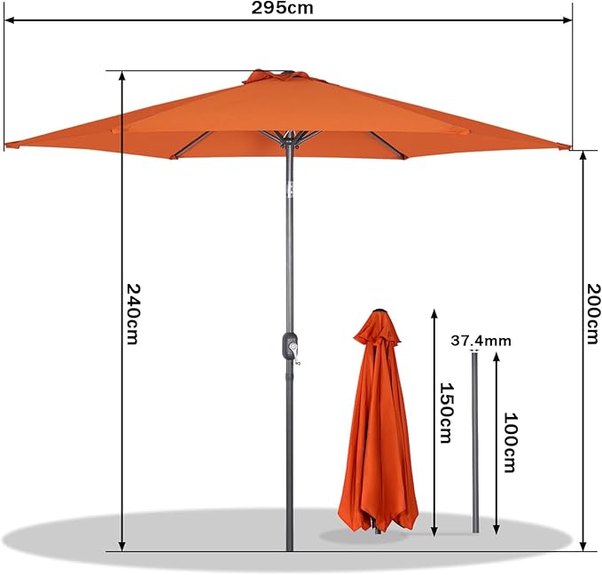 Angel Living Sonnenschirm - 300 cm - Terrassen-Sonnenschirm - Taupe - Aluminium - Polyester - UV50+