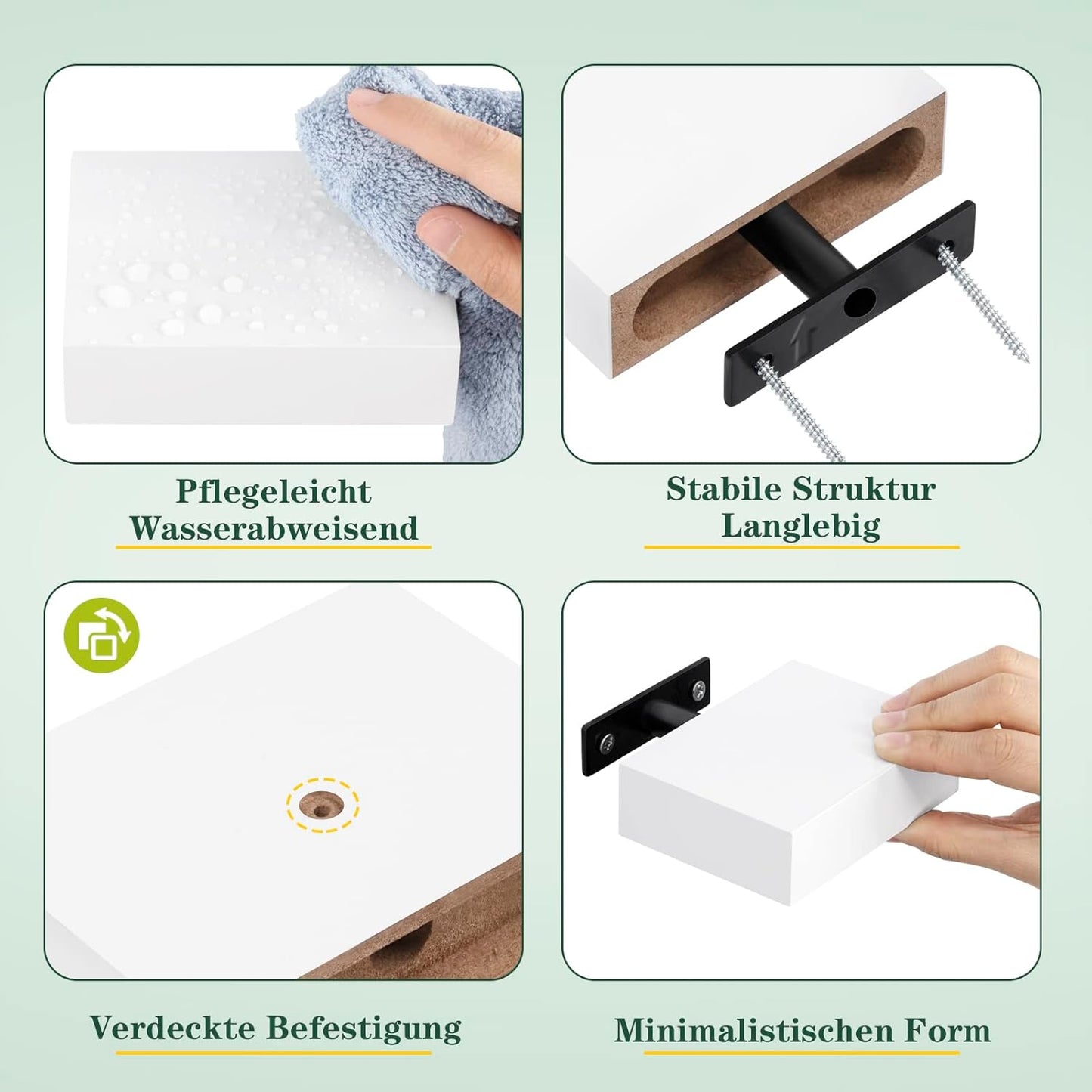Woltu RG9498ws Wandregal - 3er-Set - Weiß - 10,5 x 7,8 x 3 cm - Schwebeböden mit verdeckter Befestigung