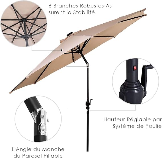 Coast Sonnenschirm mit LED-Beleuchtung - Ã˜270 cm - Beige