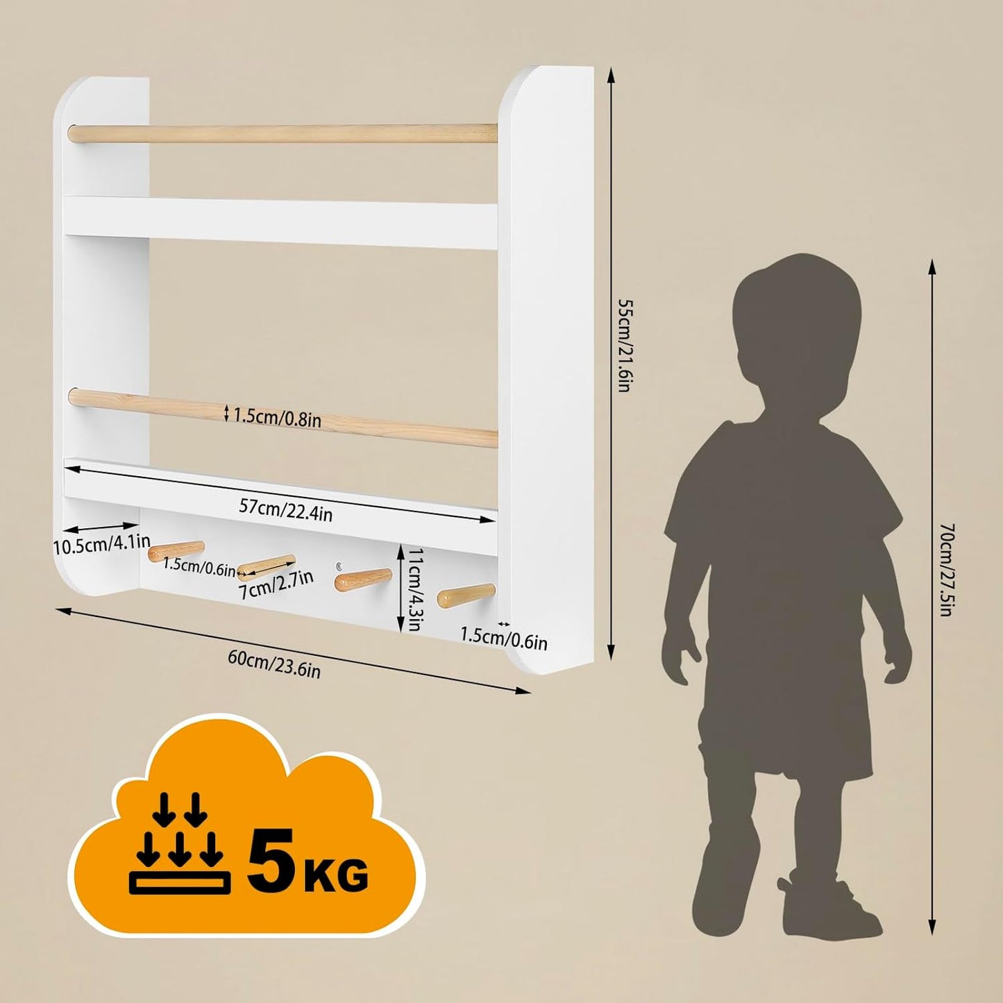 Woltu Kinderbücherregal – MDF – 60 x 55 x 12 cm – Weiß