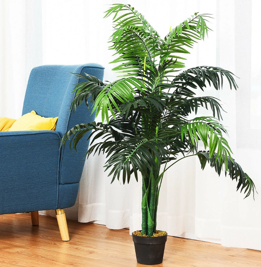 1,1 Meter hohe künstliche Areca-Palme - Dekorativer Seidenbaum mit Korb für den Innen- und Außenbereich