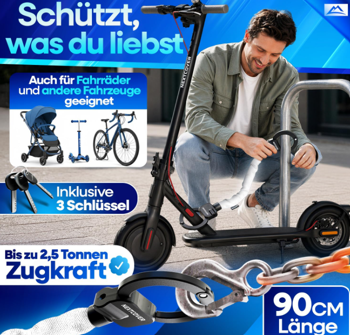 NEXTCOVER E-Scooter-Schloss im Handschellen-Design – 90 cm – Stahl – Reflektierend