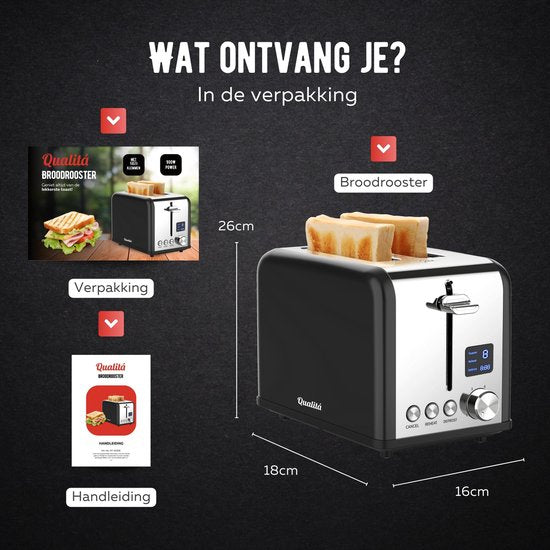 Qualitá® Toaster mit Clips für getoastete Sandwiches - Retro-Toaster - Sandwichhalter - Croque Monsieur Gerät - Edelstahl/Schwarz