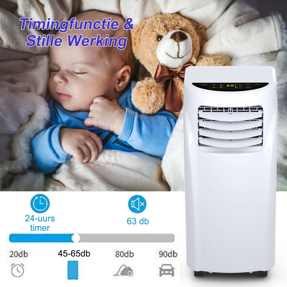 Coast - Tragbares Klimagerät - 7000 BTU, 20 ㎡, Fernbedienung - 32 x 36 x 62,5 cm - Kunststoff - Weiß