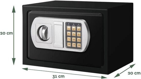 BRASQ Elektrischer Safe Schwarz - 31x20x20 cm - Zahlenschloss - inkl. Befestigungsmaterial - Spardose - Geldschrank - Spardose mit Zahlenschloss