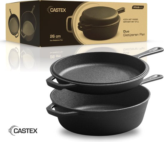 Castex Duocraft Gusseisen Pfanne - Kasserolle Induktion - Kasserollen - Eintopf Pfanne - Brot Pfanne Gusseisen - Simmer Pfanne