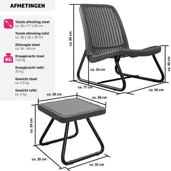 tectake - Gartenmöbel-Set für 2 Personen - Outdoor-Möbel wetterfest für Balkon - Garten-Lounge-Set - Terrassenmöbel - Sitzgruppe mit 2x Loungesessel und 1x Gartentisch Beistelltisch - Rattanoptik - grau