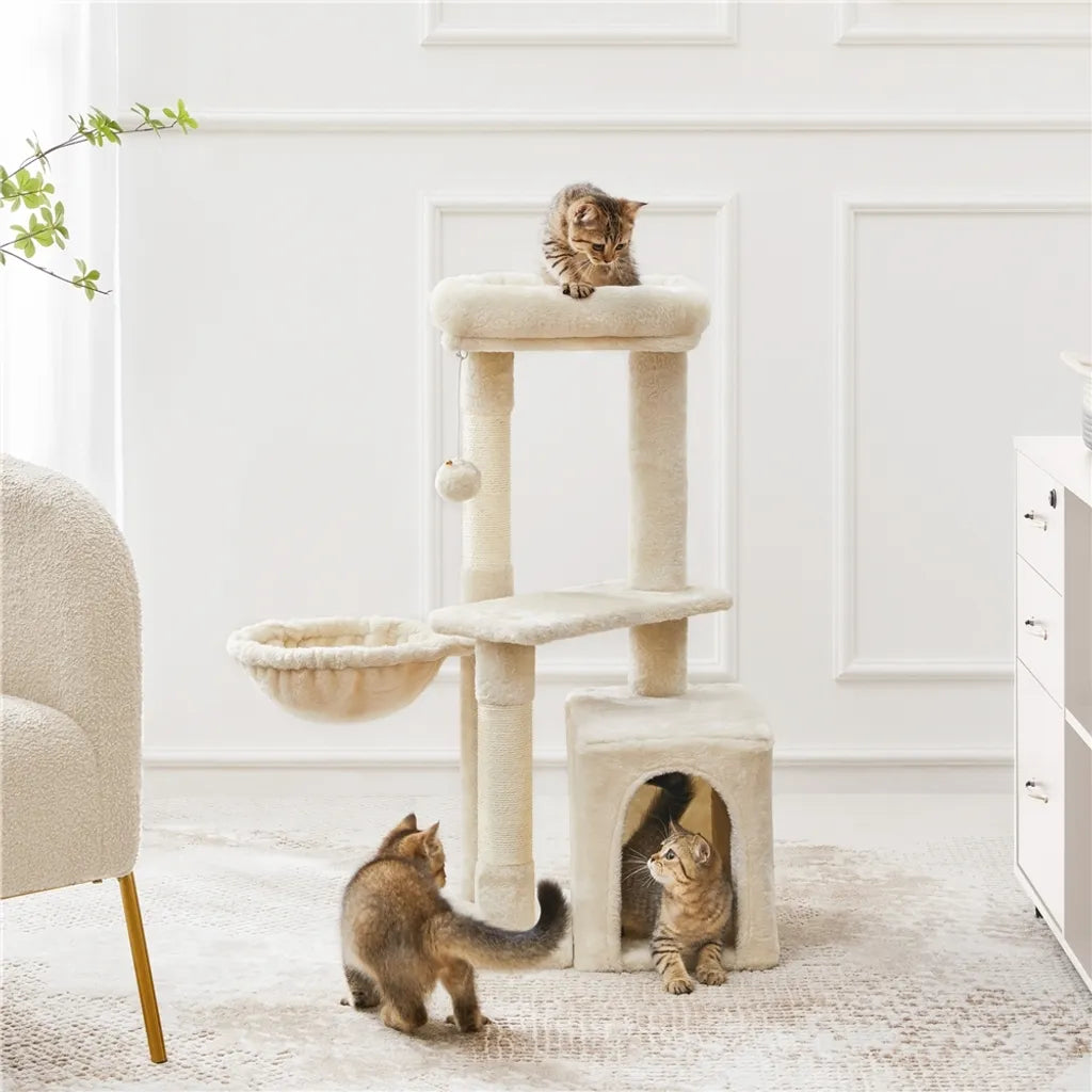 Yaheetech Katzenkratzbaum 87 cm - 3-Schicht - Hängematte - Katzenhaus - Sisal - Beige