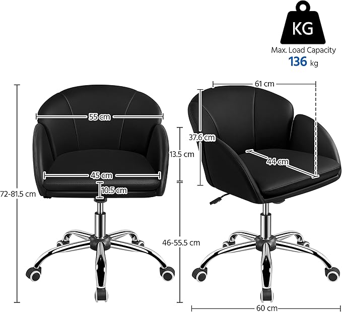 Yaheetech Ergonomischer Bürostuhl – Schwarz – Verstellbarer Drehstuhl mit Armlehnen und Neigungsfunktion