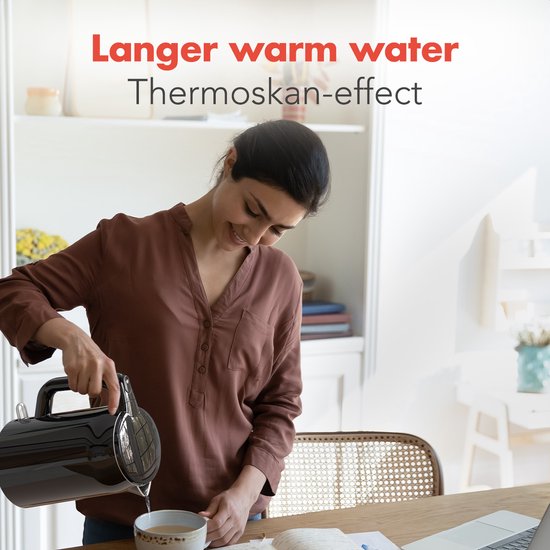 KitchenBrothers Wasserkocher - Elektrisch - 1,7 Liter - Mit Kalkfilter - Doppelwandig - Cool-touch - Schwarz