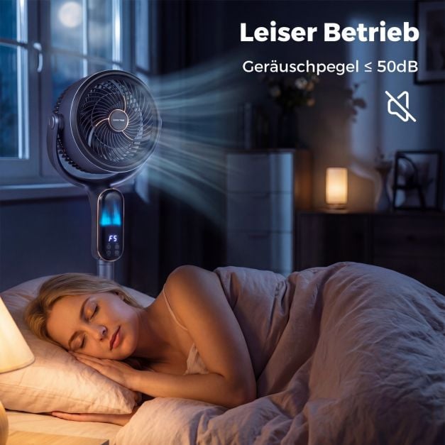 Coast Verstellbarer Stativventilator – 8 Geschwindigkeitsstufen – 54–96 cm – Grau